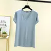 Camiseta de manga corta de modal, nueva blusa fina de manga media holgada adelgazante, camiseta básica de verano para mujer con cuello en V profundo