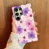 Capa para Celular Samsung S23Ultra Estilo Suave Flor Roxa Esmagada Capa Dupla com Película S25 Capa Protetora Anti-Queda