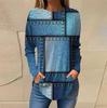Comércio Exterior Transfronteiriço Moletom feminino pulôver básico azul roxo verde estampa casual gola redonda manga longa fábrica de origem banco