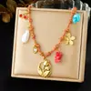 Moda Transfronteiriça Corda Colorida Trançada Colar com Nós Estilo Boêmio Multi-Elemento Flor Tulipa Colar Banhado a Ouro