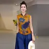 Nuevo Traje Retro Estilo Chino para Mujer Verano 2026 Nuevo Estilo Nacional Botones Top sin Mangas Pantalones Anchos Holgados Conjunto de Dos Piezas