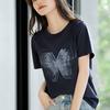Camiseta de Manga Curta Estampa Borboleta Gradiente Sombra Borboleta Feminina Verão Para o Trabalho Peça Versátil