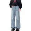 Jeans de Sarja Lavada Americana Vintage Cleanfit da Coleção Primavera para Homens, Corte Reto, Estilo Casual, Desgastado, Calça Longa de Caimento Solto
