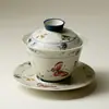 Porcelana Azul e Branca das Dinastias Tang e Song com Desenhos de Orquídea Borboleta Pintados com Ouro Vermelho, Coleção de Conjunto de Chá Estilo Antigo, Conjunto de Chá Kung Fu, Bule, Gaiwan, Xícaras de Chá