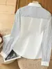 Camisa Listrada Colorida com Bordado de Coelho, Gola Reversível, Manga Longa Solta para Mulheres, Botões Coloridos, Estilo Europeu e Americano, Transfronteiriça Amazon