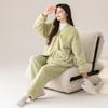 Pijama de Veludo Coral para Mulheres Inverno Decote V Quimono Forrado com Lã Doce e Fofo Quente Tamanho Grande Conjunto de Roupa de Casa de Veludo Coral