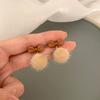 Pendientes vintage de otoño e invierno con aguja de plata 925, con lazo y bola de pelo, elegantes y sencillos, con clip para la oreja, para mujer.