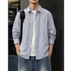 Camisa Oxford de Manga Larga con Patchwork de Otoño de Alta Gama para Hombre 2026 Chaqueta Camisa Rayada Casual de Otoño/Invierno para Hombre Estilo Americano