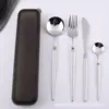 Acero Inoxidable 304 Vajilla Perla Oriental Delgada Portátil Traje Hogareño Estilo Occidental Cuchillo y Tenedor para Bistec Cuchara de Postre