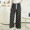 Pantalones anchos de algodón y seda, pantalones de algodón artificial, pantalones antimosquitos de verano, pantalones de casa de cintura alta para mujer de primavera y otoño, nuevos pantalones de algodón y seda