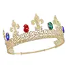 Coroa Elegante de Liga de Ouro para Homens e Mulheres Coroa Colorida de Strass com Design de Flor-de-lis Tiara Real de Príncipe e Rainha para Casamentos Concursos e Apresentações
