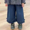 Outono 2024 nova roupa infantil coreana para meninas camisa floral estilo Mori camisa orelha Calça jeans de perna larga