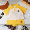 Conjunto de Camisa Polo Manga Curta Infantil 2024 Novo Padrão Waffle Meninos e Meninas Estilo Coreano Casual Roupas Infantis Atacado para Crianças Pequenas