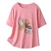 100kg Tamanho Grande Verão Novo Estilo Casual Estampada Manga Curta Menina Gorda Versátil Gola Redonda Camiseta Top para Mulheres 7647