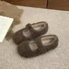 Zapatos de invierno peludos para mujer para uso en exteriores, estampado de leopardo retro, correa única, zapatos Mary Jane con forro de felpa, zapatos cálidos de algodón de suela plana y suave