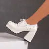 Nuevos zapatos de moda transfronterizos para mujer 48 zapatos de tacón alto con plataforma de charol para mujer 46 puntera cuadrada con cordones zapatos de cuero brillante para mujer