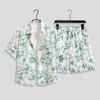 Conjunto de Camisa Floral de Manga Curta de Secagem Rápida para Homem de Verão, Fato de Praia Havaiano, Fato Casual Solto de Duas Peças com Calças Três Quartos