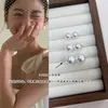 Pendientes de botón de plata de ley S925 con perla blanca australiana Aurora estilo S, simples y versátiles, elegantes y de alta gama, pendientes de lujo ligero