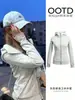 Sudadera gris estilo coreano de corte ajustado, prenda exterior de otoño para mujer, con capucha, con cremallera, corta, top deportivo y casual, que ciñe la cintura, versátil