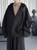 Sudadera Falsa de Dos Piezas con Cuello en V para Hombre Otoño e Invierno Silueta Hoodie Pesado Holgazán Chaqueta Rayada Americana de Gama Alta