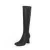 Botas largas de tubo alto súper elásticas para mujer, nuevo estilo coreano de otoño e invierno, con punta cuadrada, cremallera lateral, tacón grueso alto, hasta la rodilla para mujer