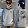 Camiseta Plush Quente Manga Longa Infantil Outono Inverno Novo Estilo Tamanhos Médio e Grande Versão Coreana Moda Menino Camada Base Listrada