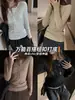 Camiseta Henley de manga larga de cachemir sintético blanco de fábrica para mujer, nueva de principios de otoño, top base ajustado