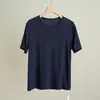 Camiseta Feminina de Lyocell com Gola Redonda e Manga Curta, Elástica, Slim Fit, Cor Sólida, Cor Doce, Top Estilo Verão, Roupa Feminina