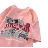 Camiseta de Manga Corta de Algodón Puro con Estampado de Periódico Estilo Americano para Hombre Verano de Moda Marca de Moda Holgada Cuello Redondo Camiseta Pesada Top Ropa