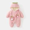 Macacão de bebê inverno forrado de lã roupas de bebê menina com capuz mochila de morango coelho roupas de recém-nascido roupas de bebê