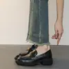Versión de piel de vaca Mocasines de suela gruesa Camelia mujer 2026 nuevo estilo piel genuina retro zapatos de un solo color tacón grueso británico zapatos pequeños de cuero
