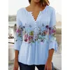 Camiseta básica de manga corta con cuello en V y botones plisados para mujer, moda europea y americana transfronteriza de primavera y verano de 2023