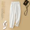 Calça Branca de Algodão e Linho Feminina Verão Calça de Linho Fina 2025 Nova Calça Feminina Ráfia Casual Cropped Calça Hallen