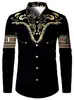 Nova Camisa Masculina Casual de Manga Longa com Gola, Estampada, da Moda para Primavera e Outono, com um Design Digital Vintage de Alto Padrão