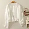 En stock Camisa Vintage Abrigo para Mujer Verano Artístico Manga Larga Cárdigan Top Diseño Camisa Fina Suelta Protección Solar