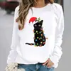 Moletom com capuz de gola redonda e mangas compridas com estampa de Natal para mulheres