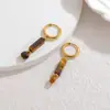 Pendientes Vintage de Acero Inoxidable con Piedra Natural Ojo de Tigre Colgantes para Oreja de Acero de Titanio Chapados en Oro Real de 18K Hechos a Mano