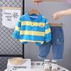 Traje Nuevo para Niños y Niños 2024 Manga Larga Rayado Moda Coreano Solapa Ropa Bebé Primavera y Otoño Conjunto de Dos Piezas