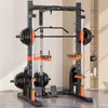 Rack de potência multifuncional integrado para supino, agachamento, máquina Smith, equipamento completo de treinamento de força para fitness em casa