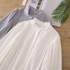 Camisa de cuello pequeño con volantes y diseño de hongo para mujer, estilo otoñal, elegante, combinable y dulce.