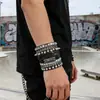 4 Piezas de Pulseras de Cadena Punk Multicapa de Estilo Europeo y Americano, Pulseras de Cruz para Hombre, Pulseras de Remaches Hip-Hop