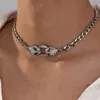 Moda Europeia e Americana Metal Dupla Cabeça Leopardo Diamante Masculino Colar Corrente Cubana Colar Legal
