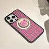 Funda Rosa a Cuadros para Teléfono Móvil Apple 15 1712 Adecuada para iPhone 16 Soporte Magnético de Dibujos Animados 18Promax Femenina 13