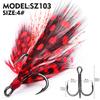 Anzuelo de Sangre Atado de Cabello Tres Anzuelos Acero de Alto Carbono Cinturón Pluma Con Púas Tres Anclas Anzuelo Okin Anzuelo Pluma Tricolor