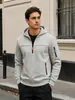 Sudadera con Capucha y Media Cremallera para Hombre Otoño Invierno Multibolsillos Pullover Sudadera con Capucha y Cordones para Hombre Talla Europea