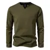 Comércio Exterior Transfronteiriço Nova Camiseta Masculina de Manga Longa Estilo K Masculino Jovem Cor Pura Casual Simples Gola V Pequena Slim