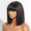 Peluca de Encaje Frontal Europea y Americana Estilo Bobo Cabello Negro Corto Peluca Fibra de Alta Temperatura Raya Media Rizo Hacia Adentro Cabello Corto Liso Venta al por Mayor