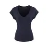 Camiseta Sexy de Chica Caliente con Cuello en V Profundo, Ajustada, Manga Corta, de Tencel, Nuevo Top Corto Ligero Primavera/Verano, Camiseta Base Ligeramente Transparente