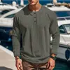 Amazon Otoño/Invierno Transfronterizo Nueva Camiseta de Manga Larga Capa Base Cuatro Botones Pana Corte Delgado Camisa Henley para Hombre