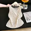 Estilo Old Money Verano Nuevo Diseño Cuello Redondo Sin Mangas Chaleco Falso Dos Piezas Ganchillo Calado Punto de Tejer Tencel Lino Top para Mujer